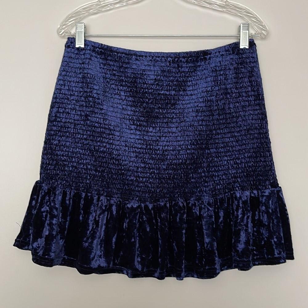 Aqua Velvet Smocked Ruffled Flounce Mini Skirt Navy Size L - Picture 2 of 10